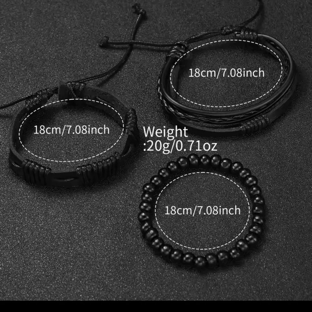 4pc Men's Watch‎ Bracelets Set Leather Braided Layered Black New f86